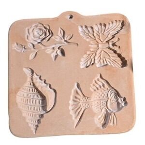 Terracotta Clay Mold Four Designs Rose Seashell Fish Butterfly Embossing